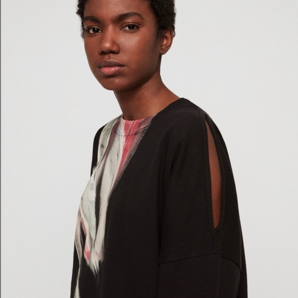 All Saints Black and White Slit Shoulder Sweatshirt - Picture 2 of 9